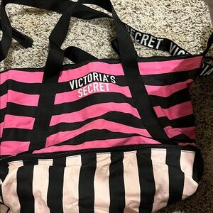 Victoria's Secret Pink and Black Striped Bag